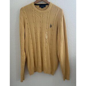 US Polo Assn Sweater Mens XL‎ Corn Silk Cable Knit Pullover Crewneck Logo Preppy